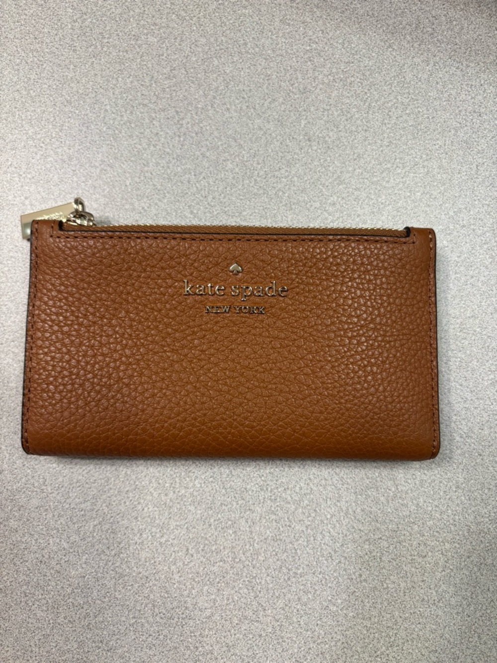 kate spade brown pebbled leather zip wallet